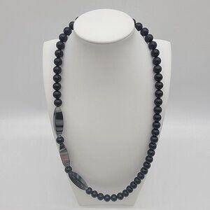Vintage Black Necklace Beaded Glass Faux‎ Pearl
